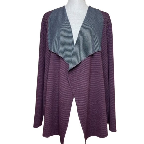 WEEKENDS BY CHICO'S Reversible Harvest Stripe Drape Front Sweater - Size XL - Picture 2 of 9